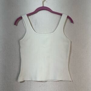 Jon & Anna White Rib-Knit Scoop-Neck Fitted Cropped Sweater Tank Top Size Large